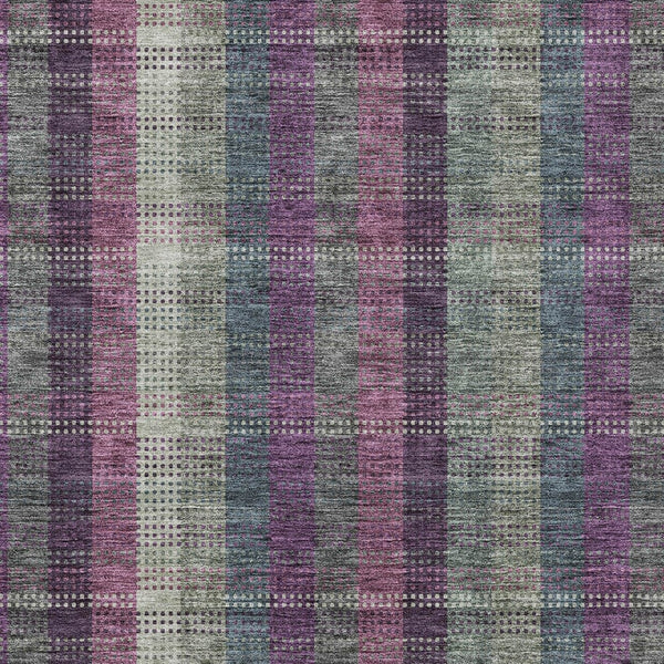 HomeRoots 5' Stylish Plum Eggplant and Gray Plaid Washable Area Rug for Indoor and Outdoor Durability 8' X 10' 613990