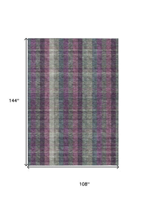 HomeRoots 5' Stylish Plum Eggplant and Gray Plaid Washable Area Rug for Indoor and Outdoor Durability 9' X 12' 613991