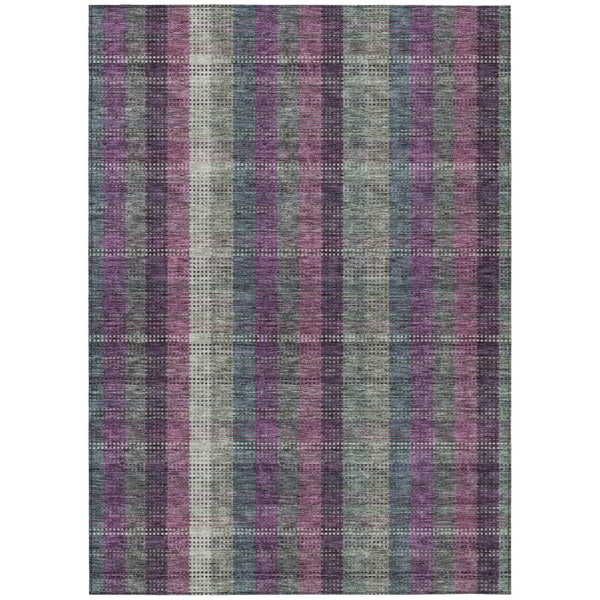 HomeRoots 5' Stylish Plum Eggplant and Gray Plaid Washable Area Rug for Indoor and Outdoor Durability 9' X 12' 613991