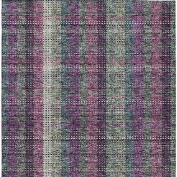 HomeRoots 5' Stylish Plum Eggplant and Gray Plaid Washable Area Rug for Indoor and Outdoor Durability 9' X 12' 613991