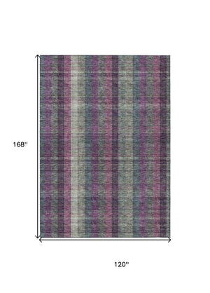 HomeRoots 5' Stylish Plum Eggplant and Gray Plaid Washable Area Rug for Indoor and Outdoor Durability 10' X 14' 613992