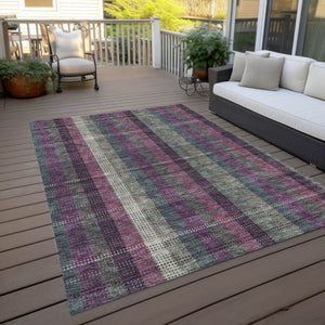 HomeRoots 5' Stylish Plum Eggplant and Gray Plaid Washable Area Rug for Indoor and Outdoor Durability 10' X 14' 613992