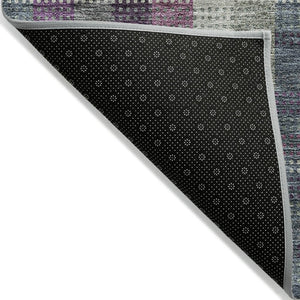 HomeRoots 5' Stylish Plum Eggplant and Gray Plaid Washable Area Rug for Indoor and Outdoor Durability 10' X 14' 613992