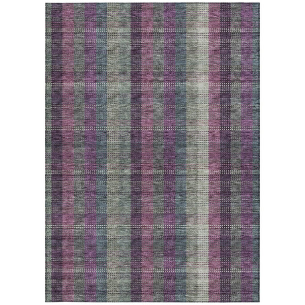 HomeRoots 5' Stylish Plum Eggplant and Gray Plaid Washable Area Rug for Indoor and Outdoor Durability 10' X 14' 613992