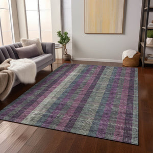 HomeRoots 5' Stylish Plum Eggplant and Gray Plaid Washable Area Rug for Indoor and Outdoor Durability 10' X 14' 613992