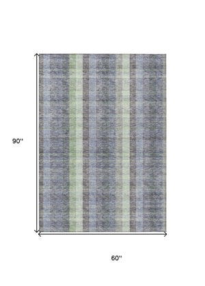 HomeRoots 5' Stylish Pewter Gray and Mint Green Plaid Washable Area Rug for Indoor and Outdoor Spaces 5' X 8' 613994