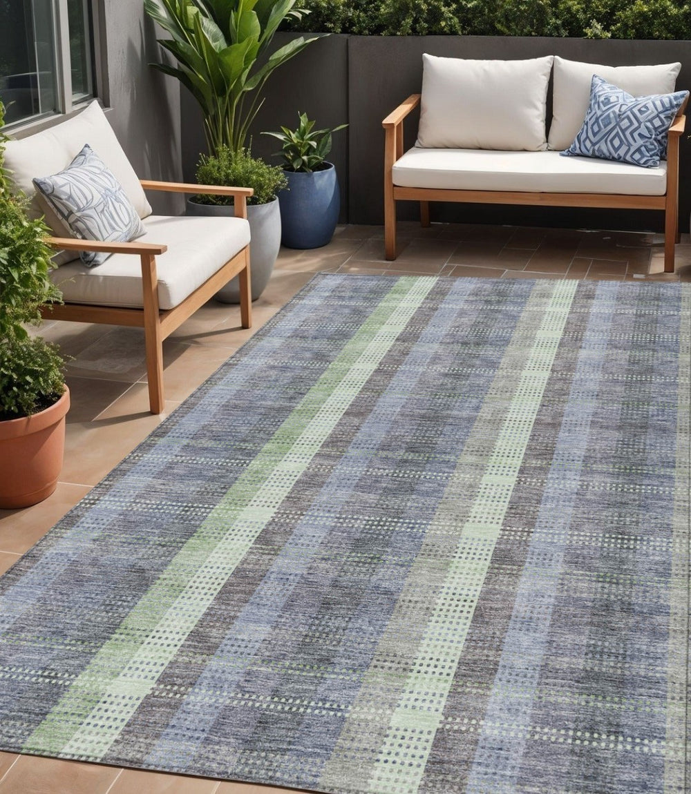HomeRoots 5' Stylish Pewter Gray and Mint Green Plaid Washable Area Rug for Indoor and Outdoor Spaces 5' X 8' 613994