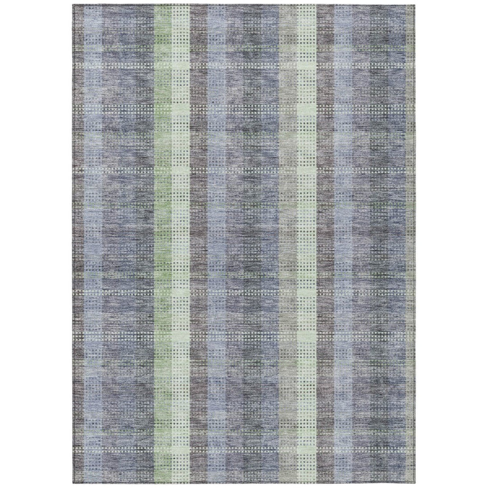HomeRoots 5' Stylish Pewter Gray and Mint Green Plaid Washable Area Rug for Indoor and Outdoor Spaces 5' X 8' 613994