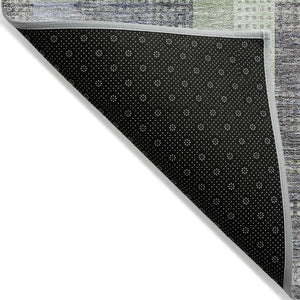 HomeRoots 5' Stylish Pewter Gray and Mint Green Plaid Washable Area Rug for Indoor and Outdoor Spaces 5' X 8' 613994
