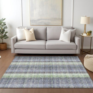 HomeRoots 5' Stylish Pewter Gray and Mint Green Plaid Washable Area Rug for Indoor and Outdoor Spaces 5' X 8' 613994