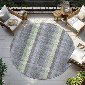 HomeRoots 5' Stylish Pewter Gray and Mint Green Plaid Washable Area Rug for Indoor and Outdoor Spaces 8' Round 613995