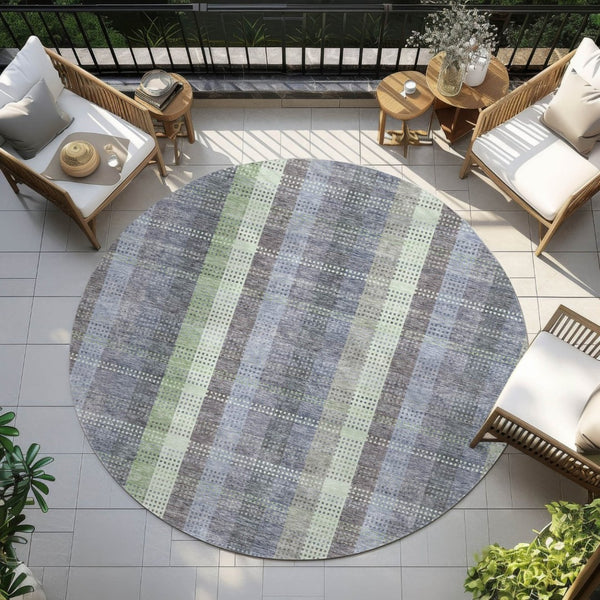 HomeRoots 5' Stylish Pewter Gray and Mint Green Plaid Washable Area Rug for Indoor and Outdoor Spaces 8' Round 613995