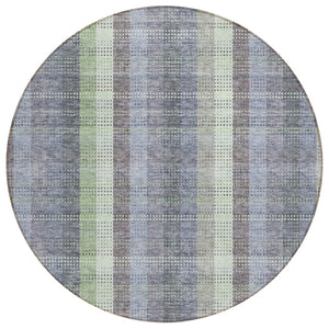 HomeRoots 5' Stylish Pewter Gray and Mint Green Plaid Washable Area Rug for Indoor and Outdoor Spaces 8' Round 613995