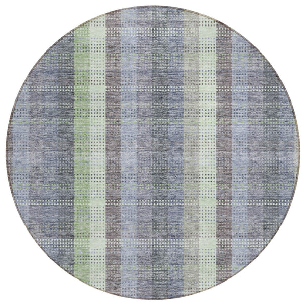 HomeRoots 5' Stylish Pewter Gray and Mint Green Plaid Washable Area Rug for Indoor and Outdoor Spaces 8' Round 613995