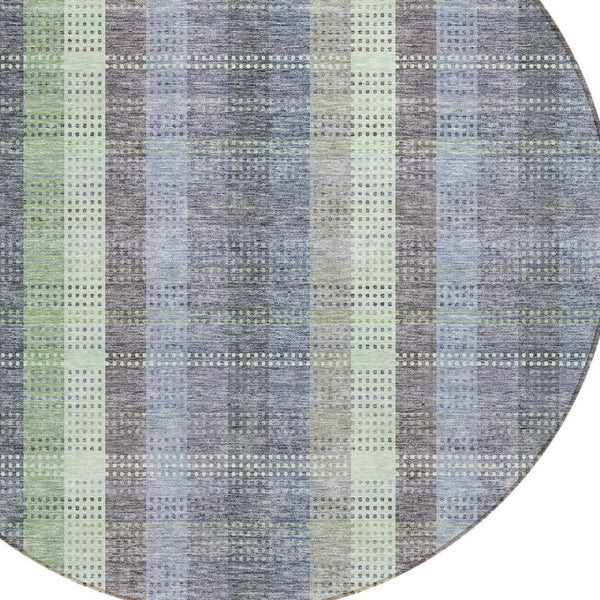 HomeRoots 5' Stylish Pewter Gray and Mint Green Plaid Washable Area Rug for Indoor and Outdoor Spaces 8' Round 613995