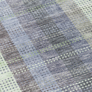 HomeRoots 5' Stylish Pewter Gray and Mint Green Plaid Washable Area Rug for Indoor and Outdoor Spaces 8' Round 613995