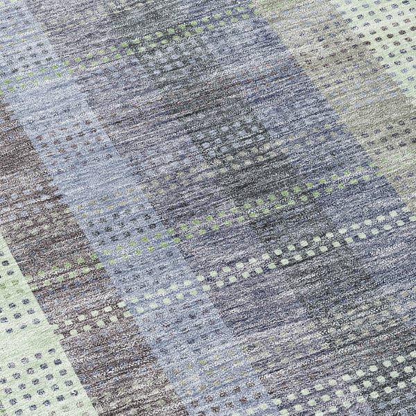 HomeRoots 5' Stylish Pewter Gray and Mint Green Plaid Washable Area Rug for Indoor and Outdoor Spaces 8' Round 613995