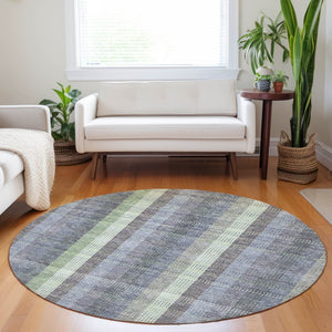 HomeRoots 5' Stylish Pewter Gray and Mint Green Plaid Washable Area Rug for Indoor and Outdoor Spaces 8' Round 613995