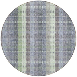 HomeRoots 5' Stylish Pewter Gray and Mint Green Plaid Washable Area Rug for Indoor and Outdoor Spaces 8' Round 613995