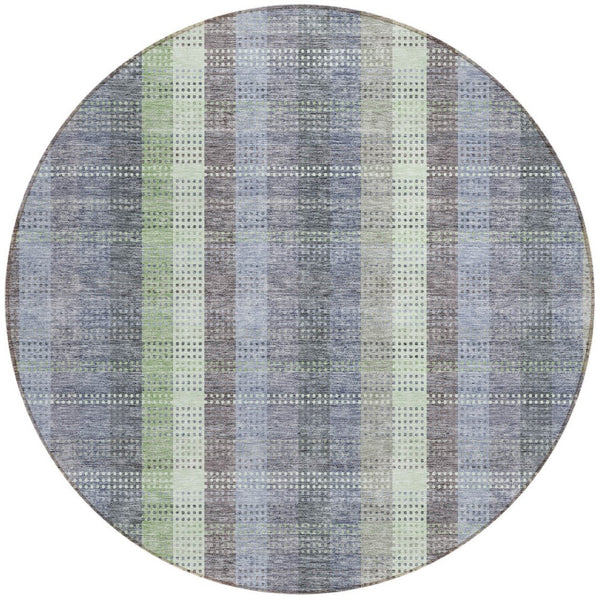 HomeRoots 5' Stylish Pewter Gray and Mint Green Plaid Washable Area Rug for Indoor and Outdoor Spaces 8' Round 613995