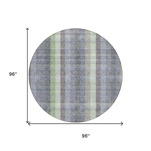HomeRoots 5' Stylish Pewter Gray and Mint Green Plaid Washable Area Rug for Indoor and Outdoor Spaces 8' Round 613995