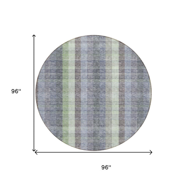 HomeRoots 5' Stylish Pewter Gray and Mint Green Plaid Washable Area Rug for Indoor and Outdoor Spaces 8' Round 613995