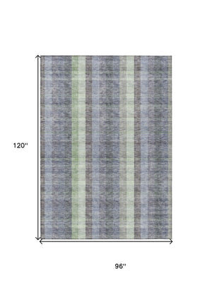 HomeRoots 5' Stylish Pewter Gray and Mint Green Plaid Washable Area Rug for Indoor and Outdoor Spaces 8' X 10' 613996