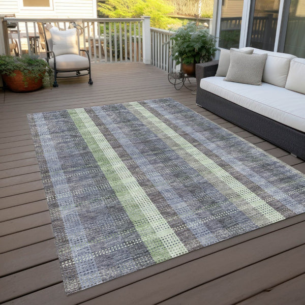 HomeRoots 5' Stylish Pewter Gray and Mint Green Plaid Washable Area Rug for Indoor and Outdoor Spaces 9' X 12' 613997