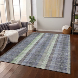 HomeRoots 5' Stylish Pewter Gray and Mint Green Plaid Washable Area Rug for Indoor and Outdoor Spaces 9' X 12' 613997