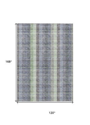 HomeRoots 5' Stylish Pewter Gray and Mint Green Plaid Washable Area Rug for Indoor and Outdoor Spaces 10' X 14' 613998