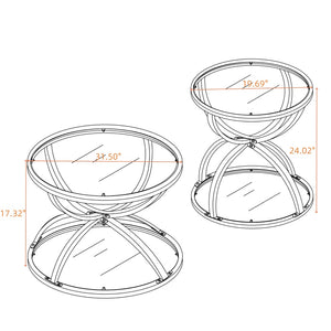 English Elm Modern Two-piece Round Tempered Glass Coffee Table Set with Gold Iron Ring Frames W757S00057