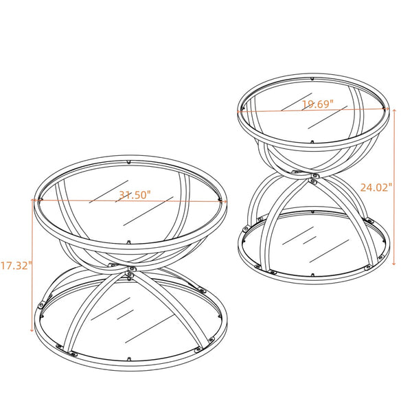 English Elm Modern Two-piece Round Tempered Glass Coffee Table Set with Gold Iron Ring Frames W757S00057