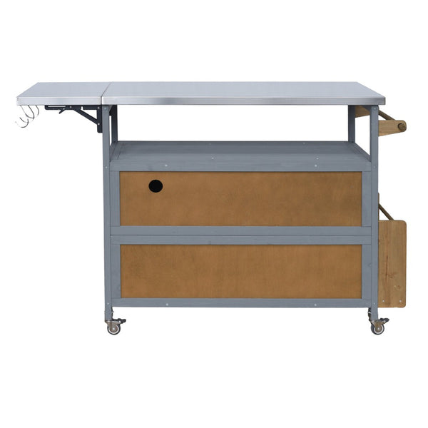 English Elm 54.33" Farmhouse Outdoor Kitchen Cart Solid Fir Frame Steel Top Storage Bbq Prep Blue Gray,Walnut Brown N767P379702B