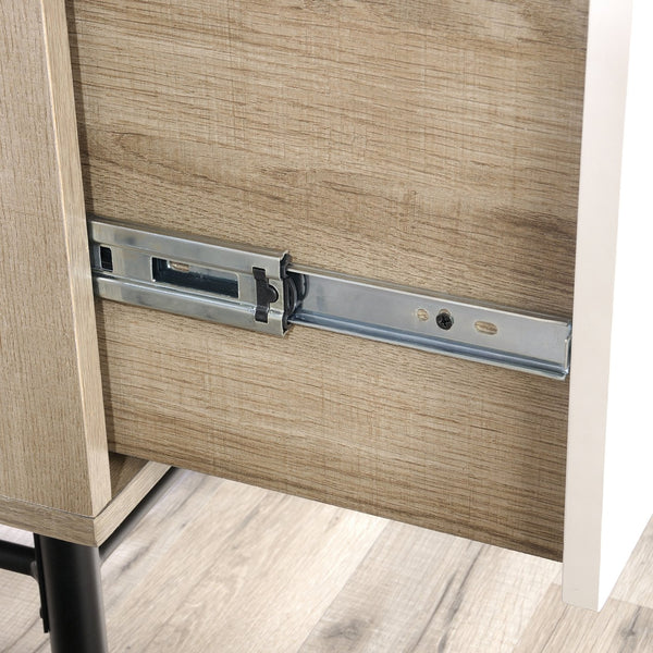 English Elm Executive Desk with Large Desktop, Light Oak & White Accents, File Drawers, Durable Metal Base B356P367821