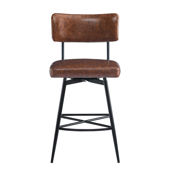 English Elm Christopher Knight Home® - 26''Retro Curved Back Swivel Counter Stools Set of 2 with Bowknot Footrest Smooth PU Leather Comfort Brown PU N780P199991B
