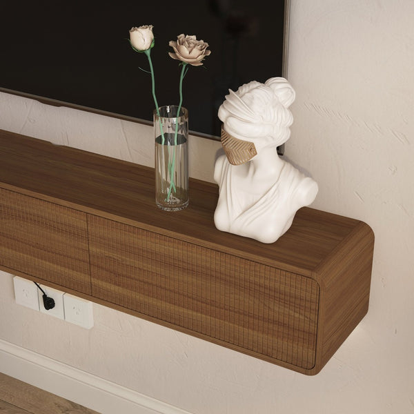 English Elm Floating Wall Mounted Tv Stand with Led Ambiance for Modern Living Rooms 69 Inch W1321P450663