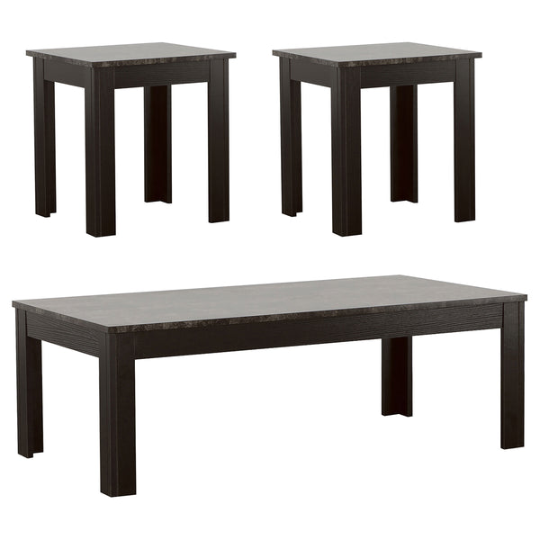 English Elm Pola Modern 3-Piece Faux Marble Top Coffee & End Table Set — Sleek Grey Tops, Sturdy Square Legs B062P331089