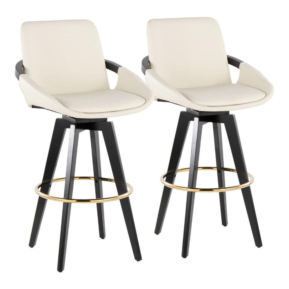 English Elm Fixed-height Swivel Barstools Upholstered Grey Fabric Black Wood Legs Kitchen Set of 2 Cream B202S01895