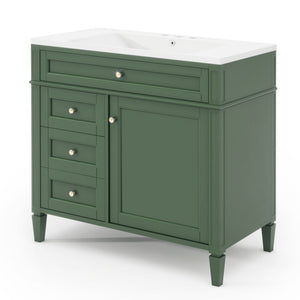 English Elm 36'' Modern Bathroom Vanity With Top Sink, 3 Drawers, Roman Legs & Adjustable Shelving For Storage SW000119AAF-2