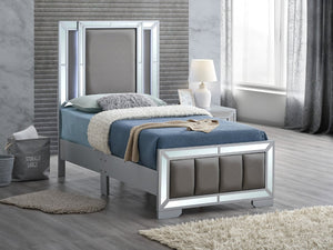 English Elm Murry Twin Platform Bed with Led Backlit Faux Leather Headboard and Mirror Panels B078S00650