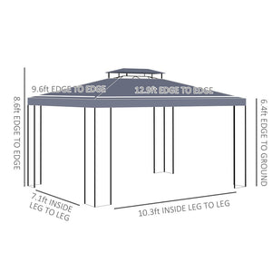 English Elm Outsunny 10' X 13' Double Roof Patio Gazebo Canopy - Stylish Outdoor Shelter For Garden & Entertaining W2225P200638-GIGA