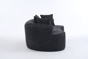 English Elm Crescent-shaped Chenille Loveseat Low Profile Curved Sofa for Modern Living Rooms Black W5188P450356