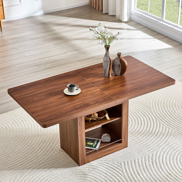 English Elm An Extendable Mdf Dining Table with Open Shelf Storage Seats up to Eight Walnut W1151S04667