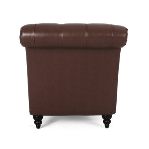 English Elm Christopher Knight Home® - CHAISE Luxe button-tufted curvy lounge chair with diamond stitch detail and turned birch wood legs, stylish comfort for modern living-room relaxation Dark Brown 46.5 L x 29.75 W x 20.5 H 70445.00DBRN