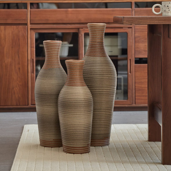 English Elm Desktop PVC Vase Set of 3 Decorative Tall Floor and Table Vases—Modern Durable Artful Accents for Home Brown Grey W2796P261491