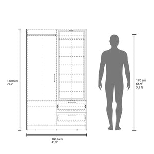 English Elm FM Compact Wardrobe with Hanging Rod, Smooth Drawers and Open Shelves for Organized Bedrooms White 55 L x 23 W x 4 H B128S00183