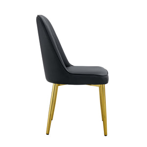 English Elm Table and Chair Set Marble Glass Top Gold Legs Black Pu Seats Modern Dining W1151S04650