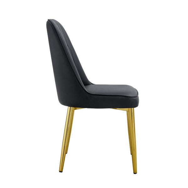 English Elm Table and Chair Set Marble Glass Top Gold Legs Black Pu Seats Modern Dining W1151S04650