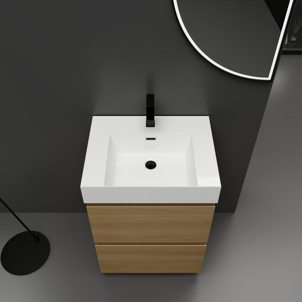 English Elm 24" Modern Bathroom Vanity with Single Undermount Sink, Engineered Wood, Waterproof Finish, 2 Drawers and Pre-Drilled Faucet Hole Oak W1972S00005