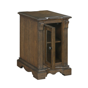 English Elm Classic Chairside Table with Fluted Pilasters, Glass Door, Adjustable Shelf and Built-In Charging Ports Brown 19.5 L x 26 W x 30 H B011P387120